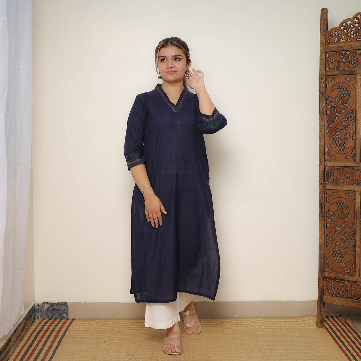 Blue - Cotton Straight Dharwad Kurta 09