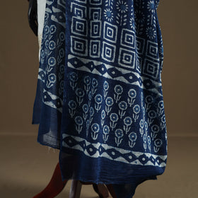 Blue - Indigo Bagru Hand Block Print Natural Dyed Pure Mul Cotton Dupatta 72