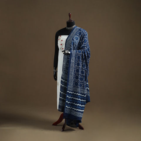Blue - Indigo Bagru Hand Block Print Natural Dyed Pure Mul Cotton Dupatta 73