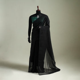 Black - Nazaakat Kota Doria Cotton Plain Saree with Blouse & Jewellery Set 09