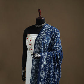 Blue - Indigo Bagru Hand Block Print Natural Dyed Pure Mul Cotton Dupatta 73
