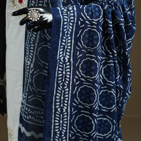 Blue - Indigo Bagru Hand Block Print Natural Dyed Pure Mul Cotton Dupatta 73
