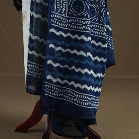 Blue - Indigo Bagru Hand Block Print Natural Dyed Pure Mul Cotton Dupatta 73