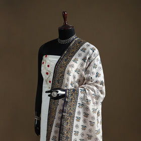 White - Sanganeri Hand Block Print Chanderi Silk Dupatta 74
