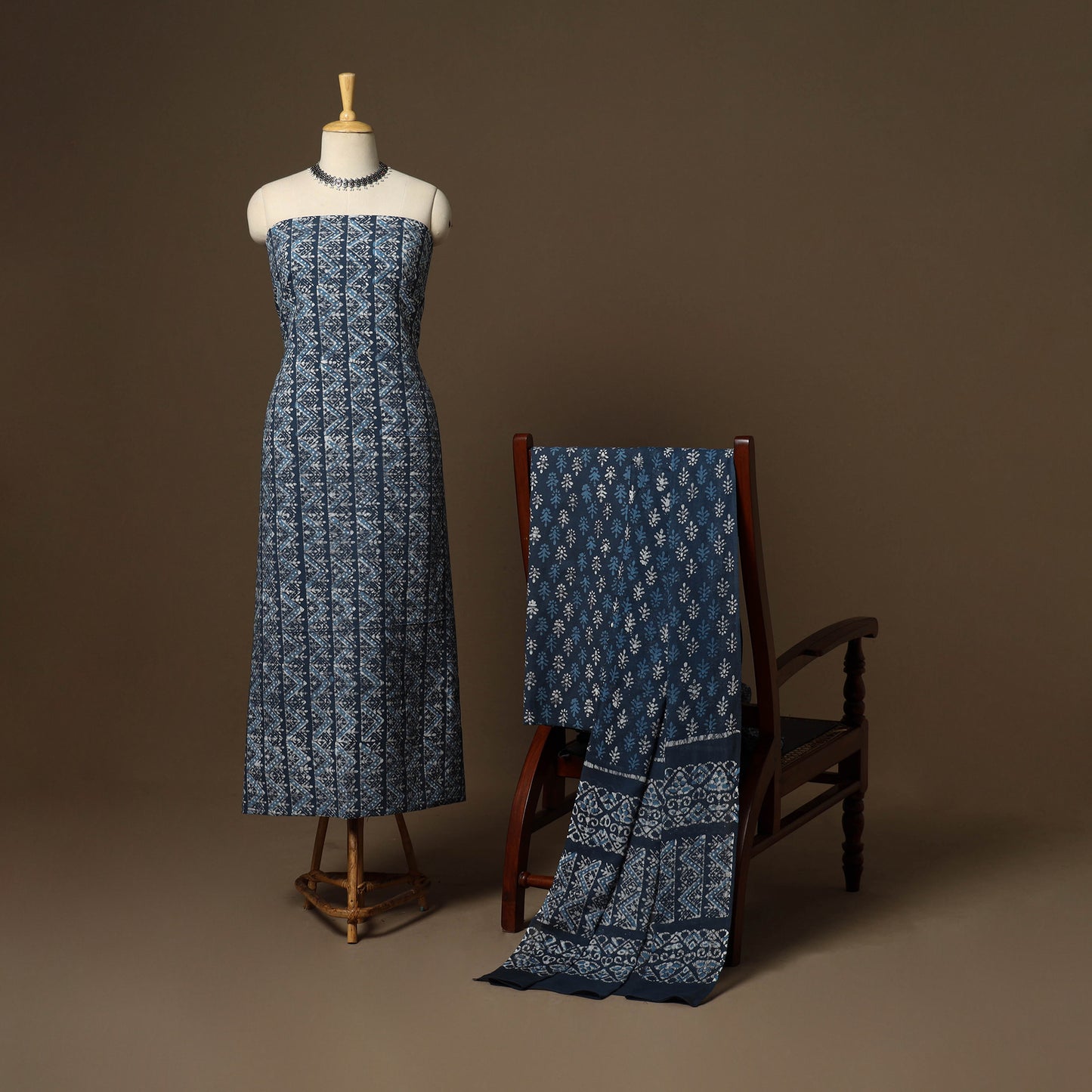 Blue - 3pc cotton unstitched kutch batik dress material 04