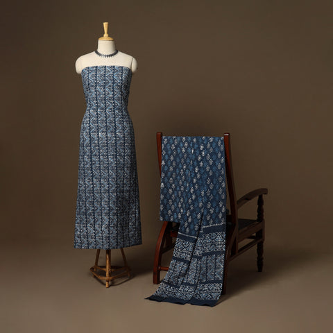 Blue - 3pc cotton unstitched kutch batik dress material 04