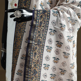 White - Sanganeri Hand Block Print Chanderi Silk Dupatta 74
