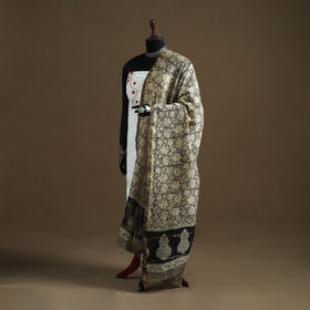 Brown - Sanganeri Hand Block Print Chanderi Silk Dupatta 75