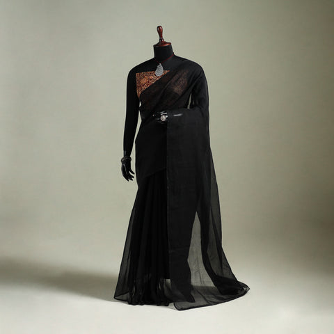 Black - Nazaakat Kota Doria Cotton Plain Saree with Blouse & Jewellery Set 10