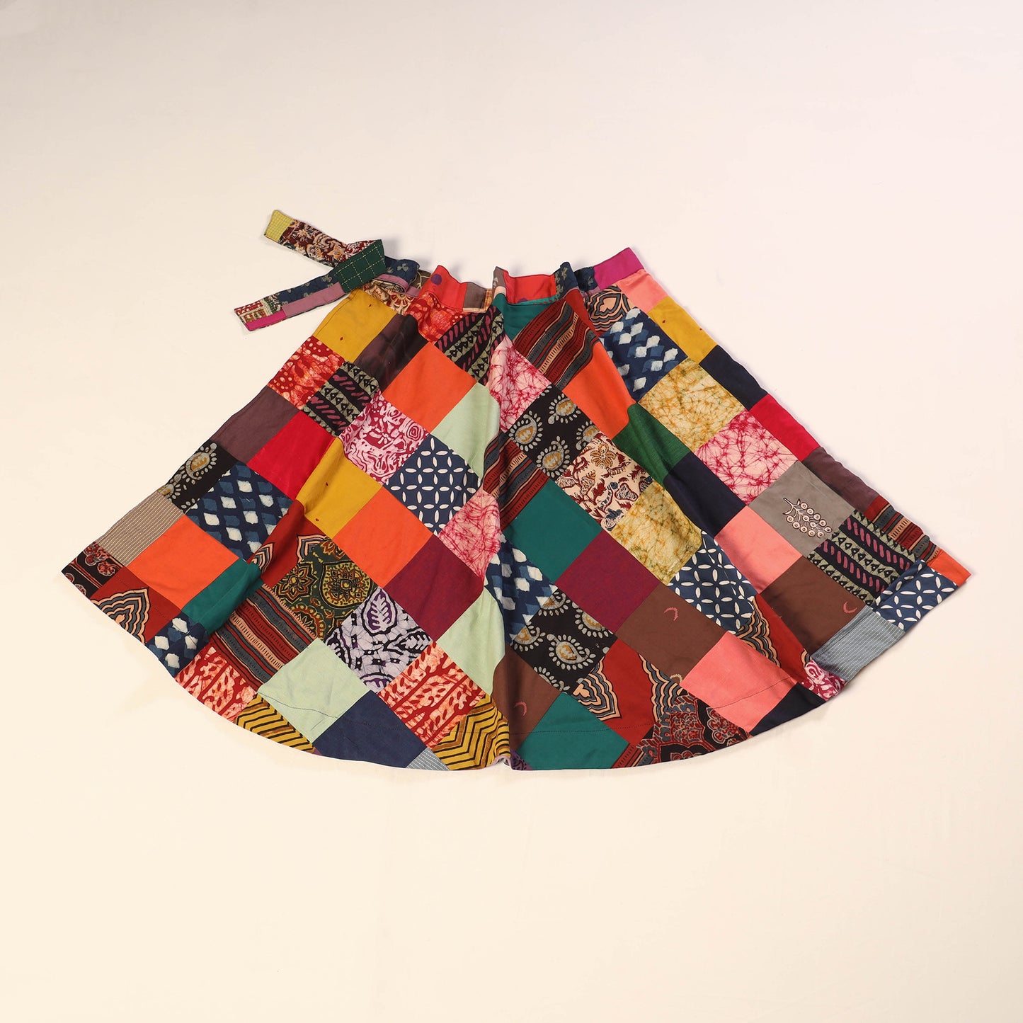 Multicolor Wrap Around Patchwork Cotton Skirt