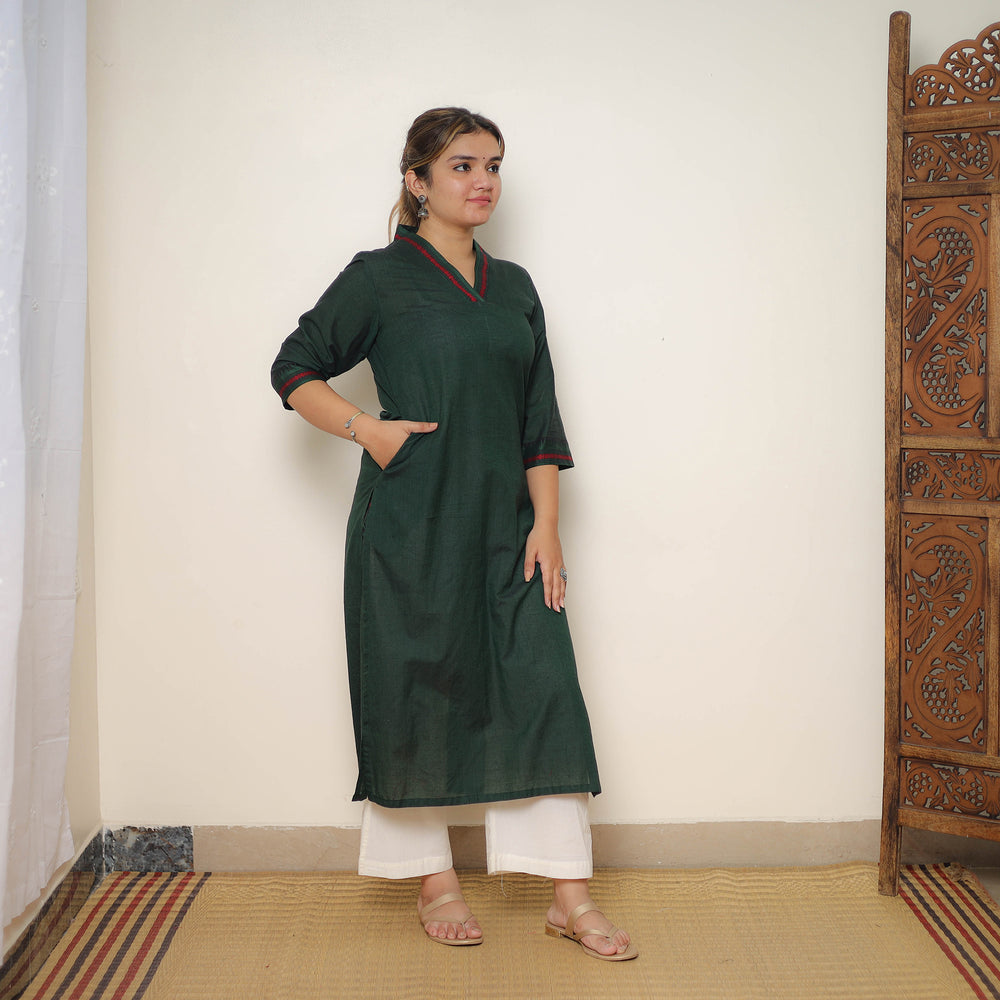 Green - Cotton Straight Dharwad Kurta 06