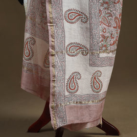 Pink - Sanganeri Hand Block Print Chanderi Silk Dupatta 76