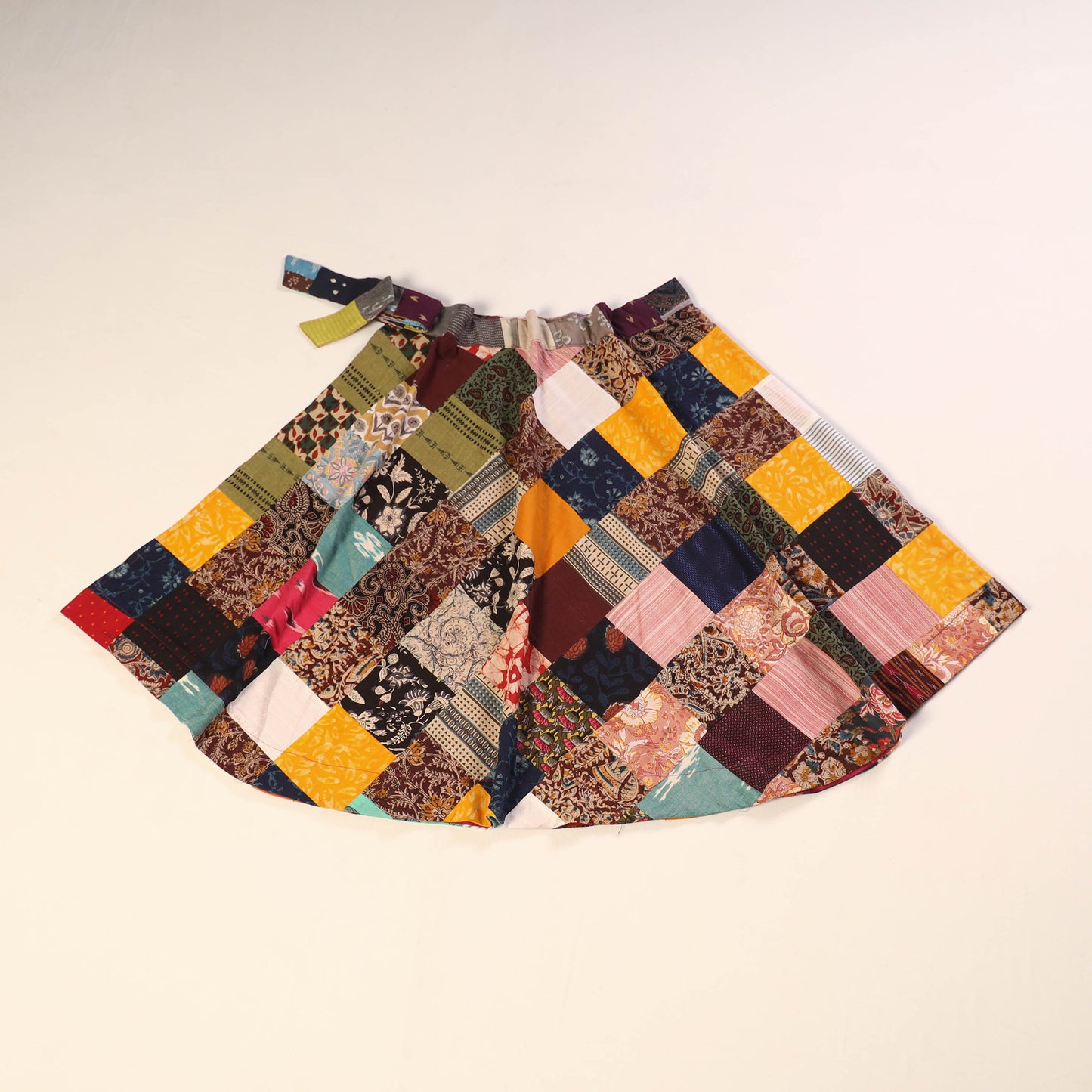 Multicolor Wrap Around Patchwork Cotton Skirt