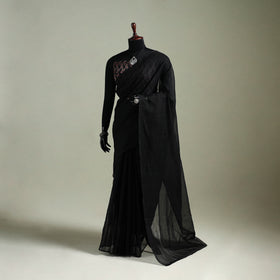 Black - Nazaakat Kota Doria Cotton Plain Saree with Blouse & Jewellery Set 11