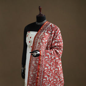 Red - Sanganeri Hand Block Print Chanderi Silk Dupatta 77