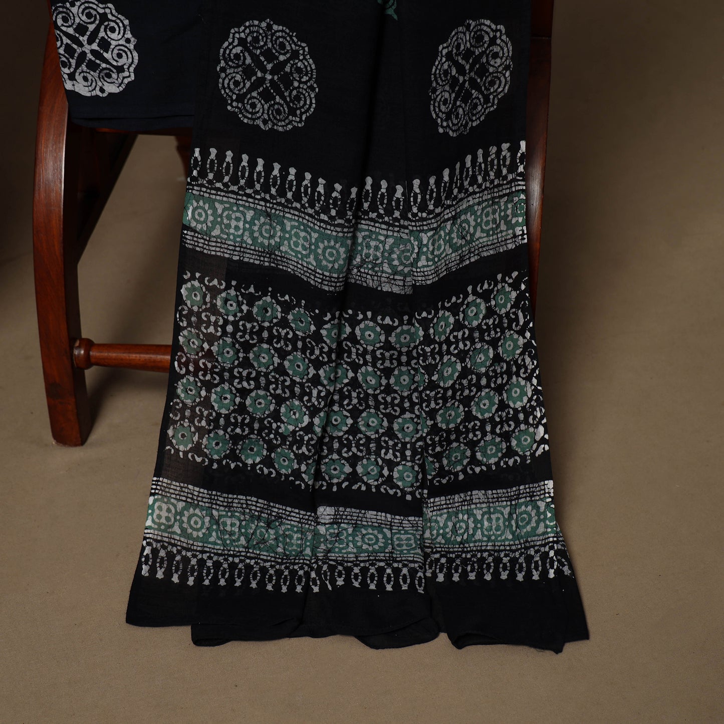 Black - 3pc cotton unstitched kutch batik dress material 13