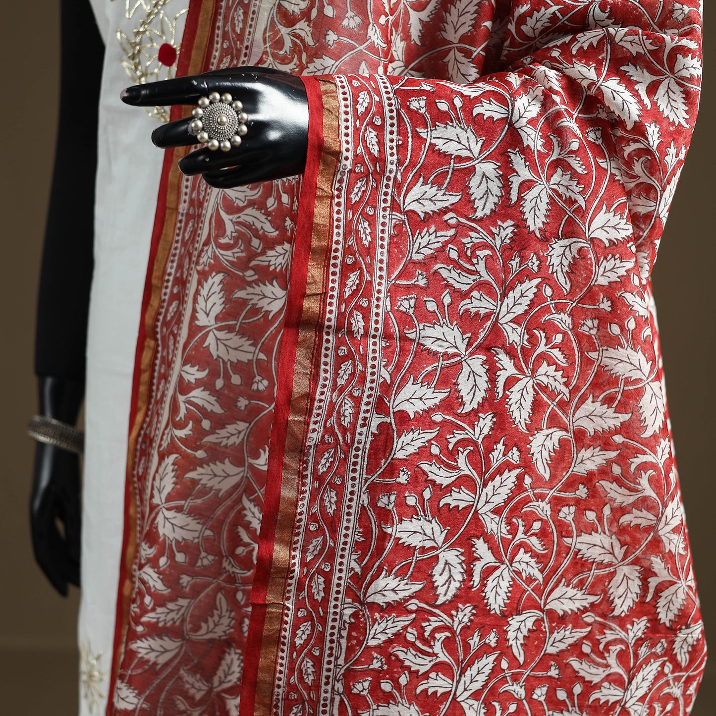 Red - Sanganeri Hand Block Print Chanderi Silk Dupatta 77