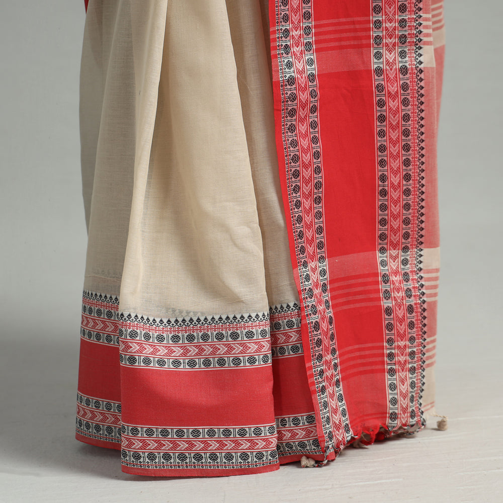 Beige - Bengal Woven Border Handloom Pure Cotton Saree 06