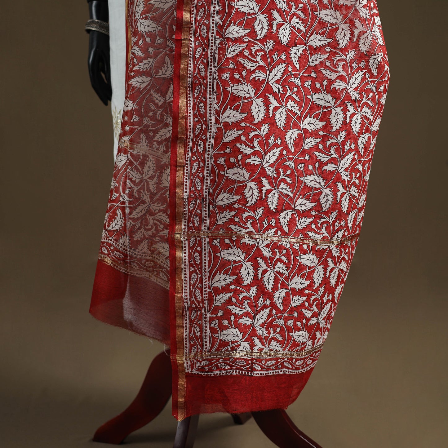 Red - Sanganeri Hand Block Print Chanderi Silk Dupatta 77