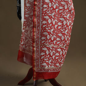 Red - Sanganeri Hand Block Print Chanderi Silk Dupatta 77