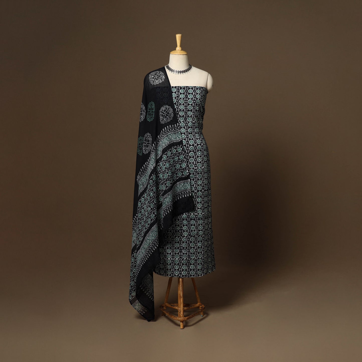 Black - 3pc cotton unstitched kutch batik dress material 13