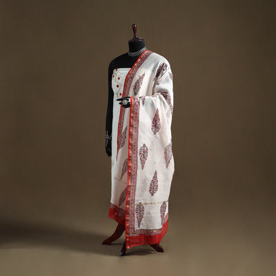 White - Sanganeri Hand Block Print Chanderi Silk Dupatta 79