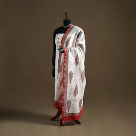 White - Sanganeri Hand Block Print Chanderi Silk Dupatta 79