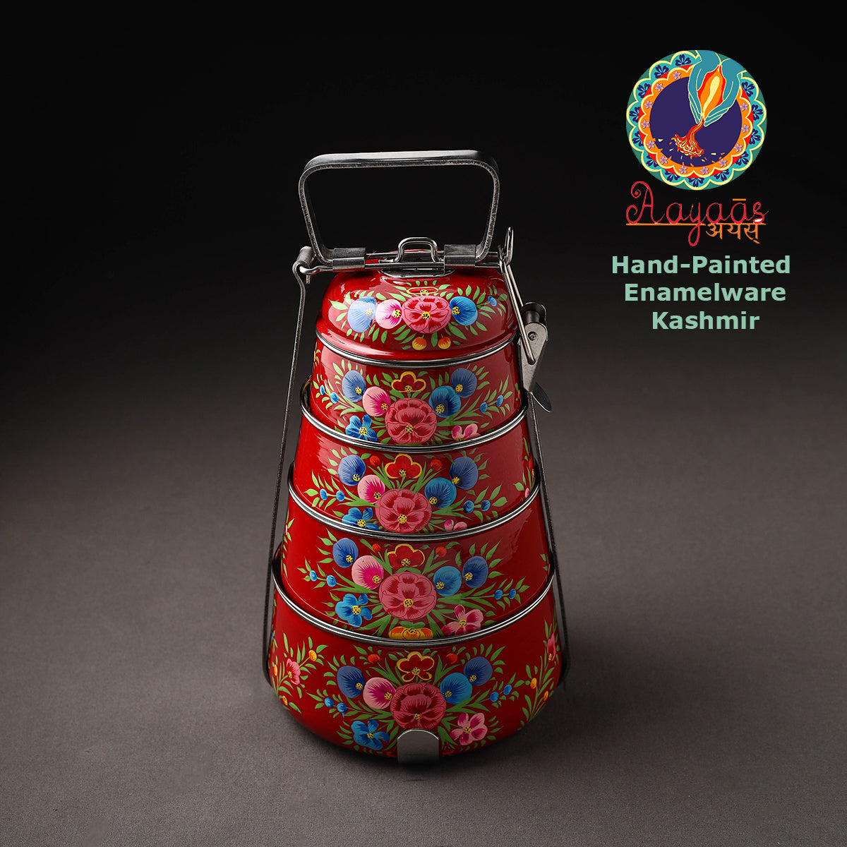 Kashmir Handpainted Stainless Steel 4 Tier Tiffin Box 09