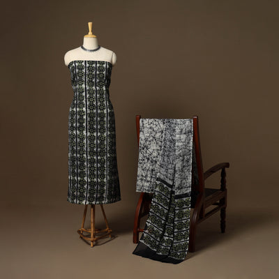 Green - 3pc cotton unstitched kutch batik dress material 14