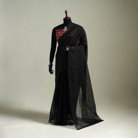 Black - Nazaakat Kota Doria Cotton Plain Saree with Blouse & Jewellery Set 12