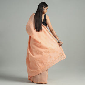 Peach - Lucknow Chikankari Hand Embroidery Terivoile Cotton Saree 07