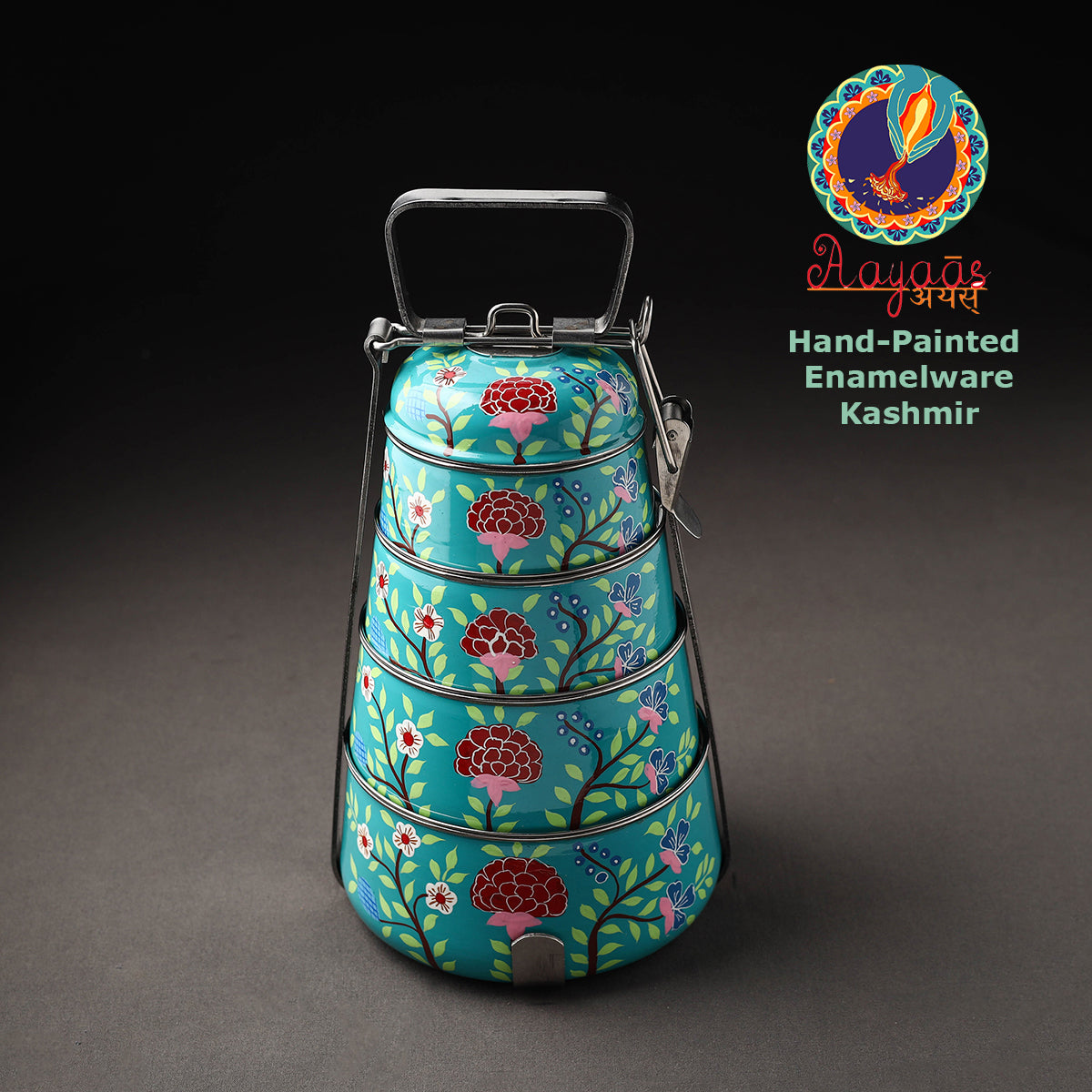 Kashmir Handpainted Stainless Steel 4 Tier Tiffin Box 08