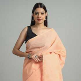 Peach - Lucknow Chikankari Hand Embroidery Terivoile Cotton Saree 07