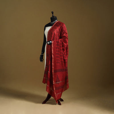 Red - Natural Dyed Block Printed Chanderi Silk Bagh Dupatta 31