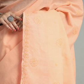 Peach - Lucknow Chikankari Hand Embroidery Terivoile Cotton Saree 07