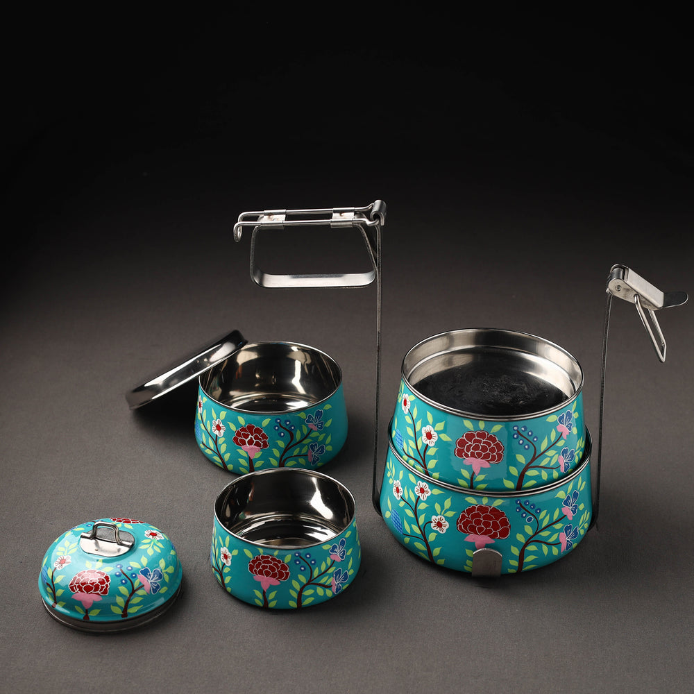 Kashmir Handpainted Stainless Steel 4 Tier Tiffin Box 08