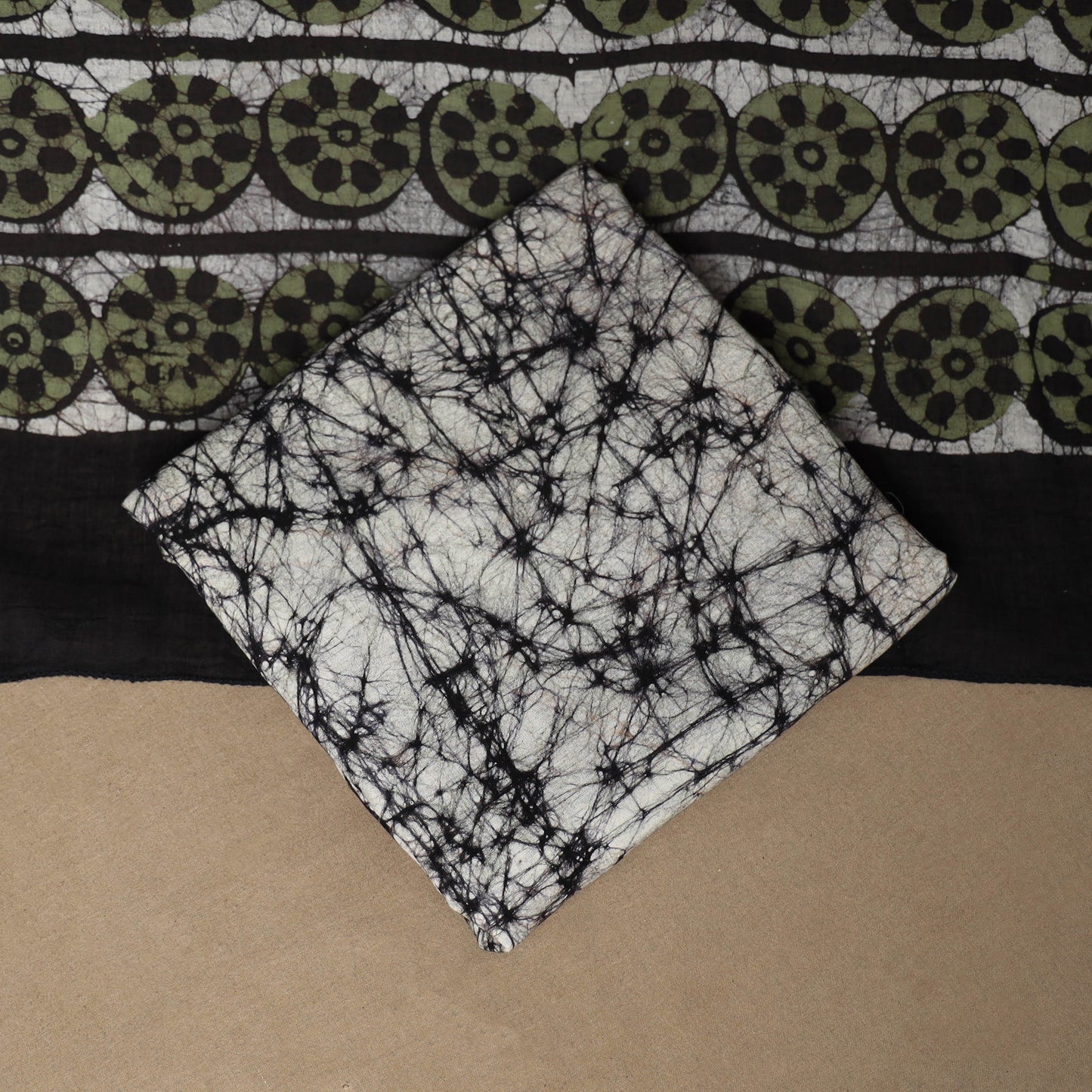 Green - 3pc cotton unstitched kutch batik dress material 14