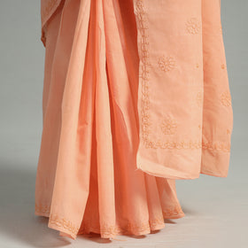 Peach - Lucknow Chikankari Hand Embroidery Terivoile Cotton Saree 07