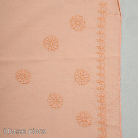 Peach - Lucknow Chikankari Hand Embroidery Terivoile Cotton Saree 07