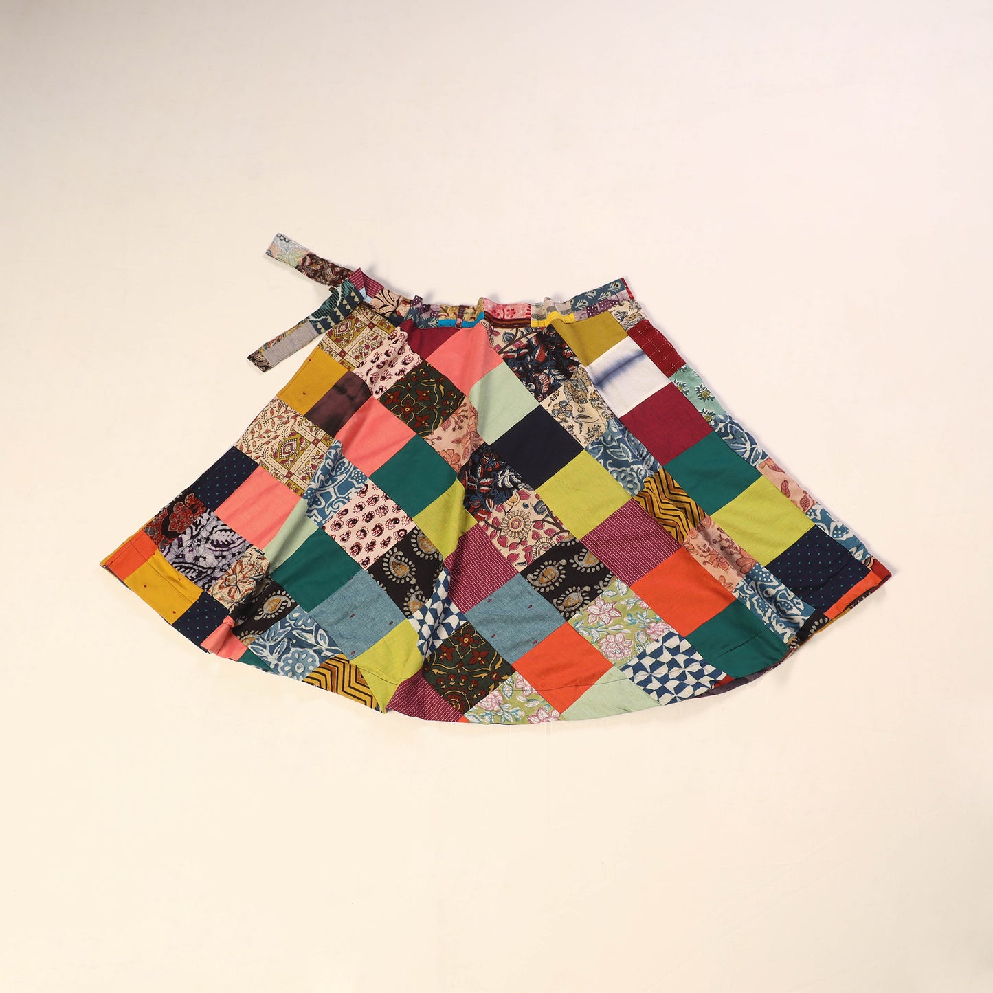 Multicolor Wrap Around Patchwork Cotton Skirt