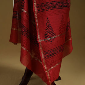 Red - Natural Dyed Block Printed Chanderi Silk Bagh Dupatta 31