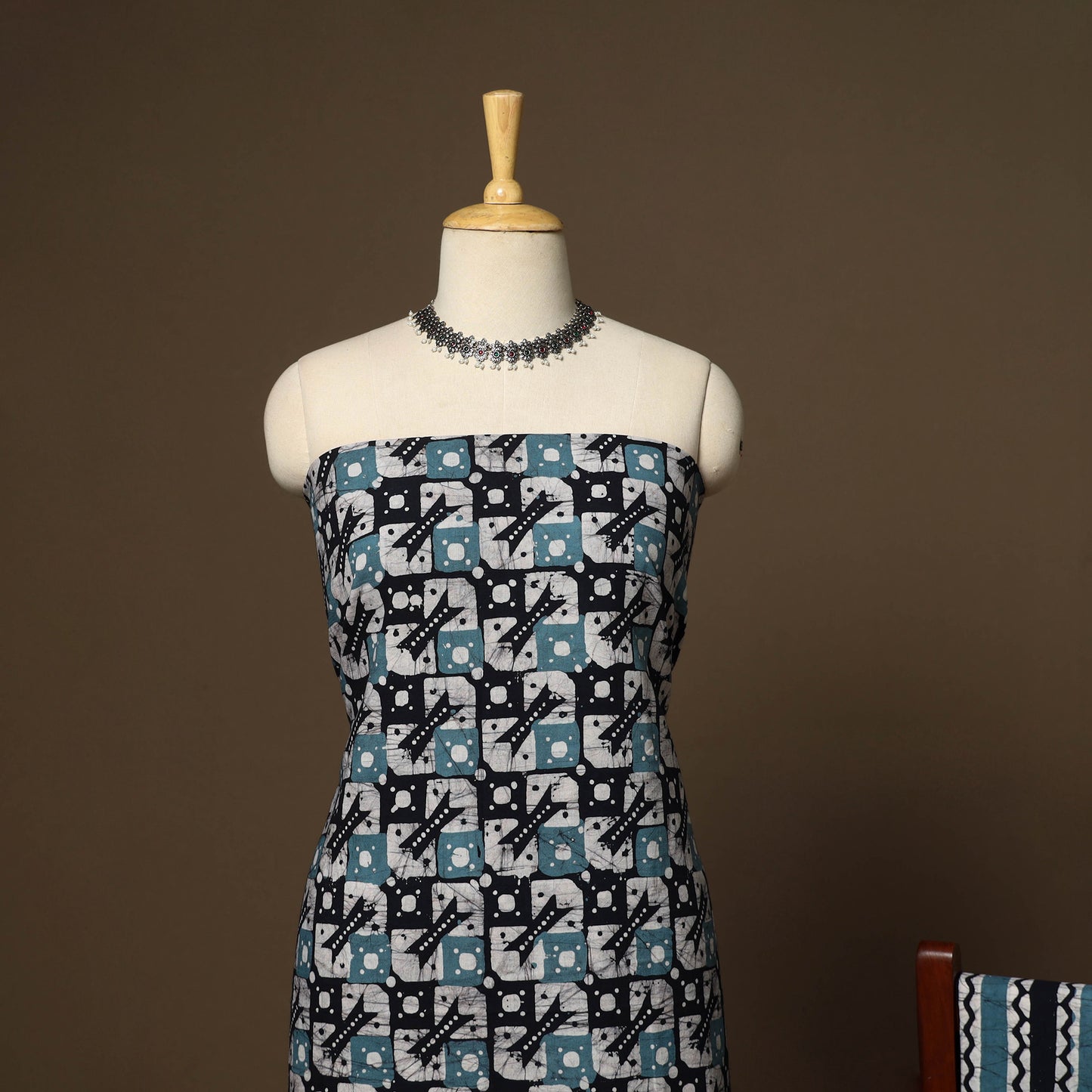 Blue - 3pc cotton unstitched kutch batik dress material 15