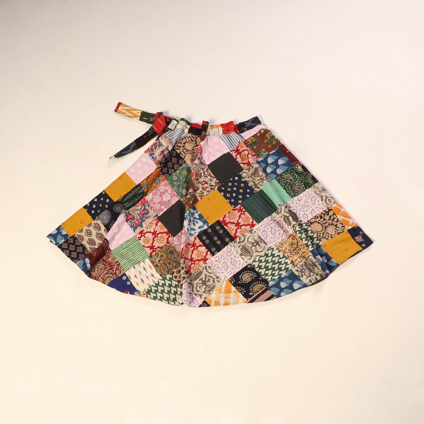Multicolor Wrap Around Patchwork Cotton Skirt