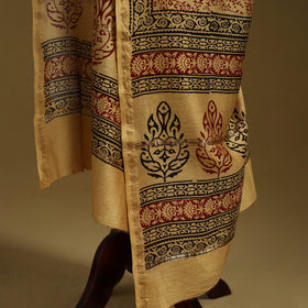 Yellow - Natural Dyed Block Printed Chanderi Silk Bagh Dupatta 33