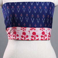 Blue - Mercerized Cotton Pochampally Ikat Blouse Piece 04