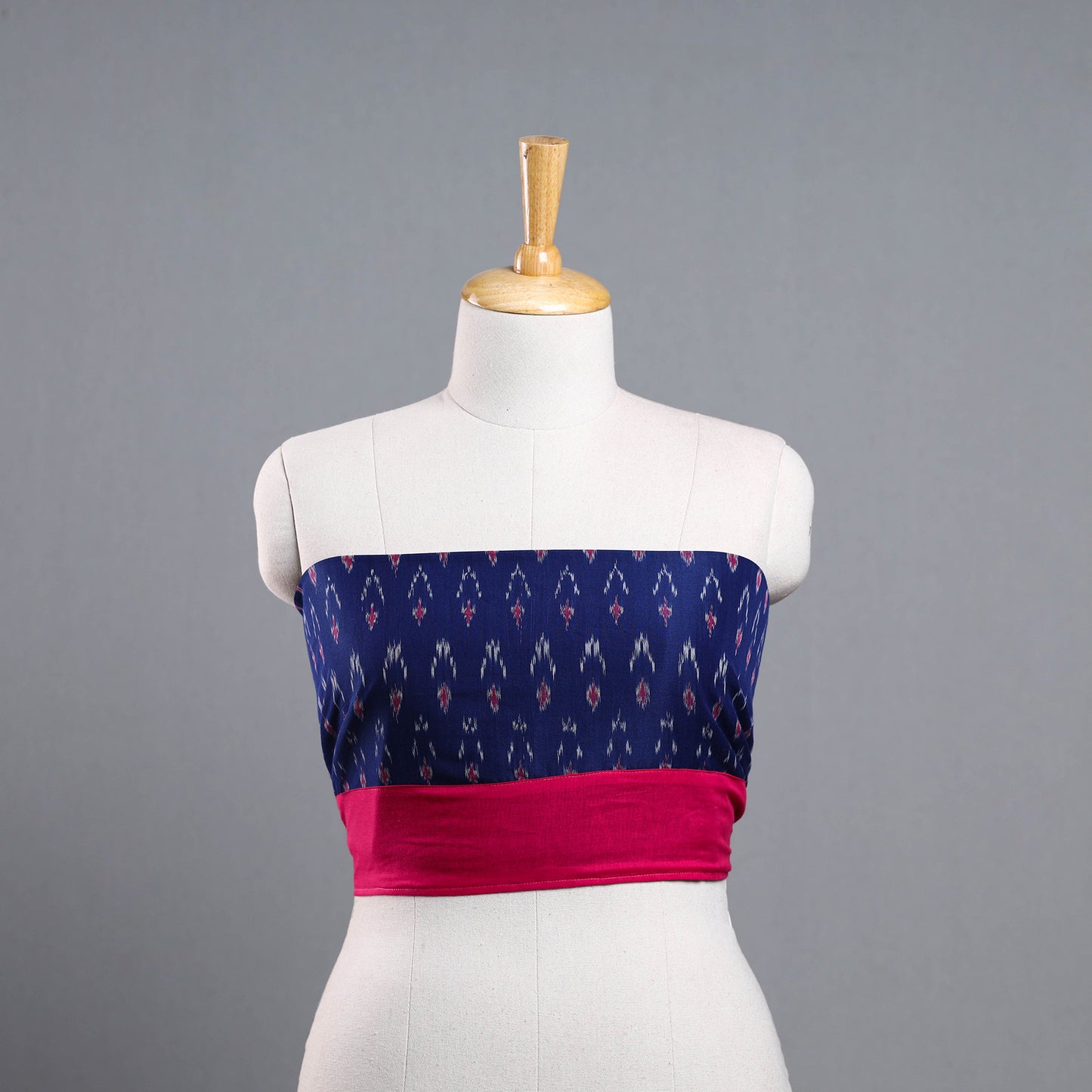 Blue - Mercerized Cotton Pochampally Ikat Blouse Piece 05