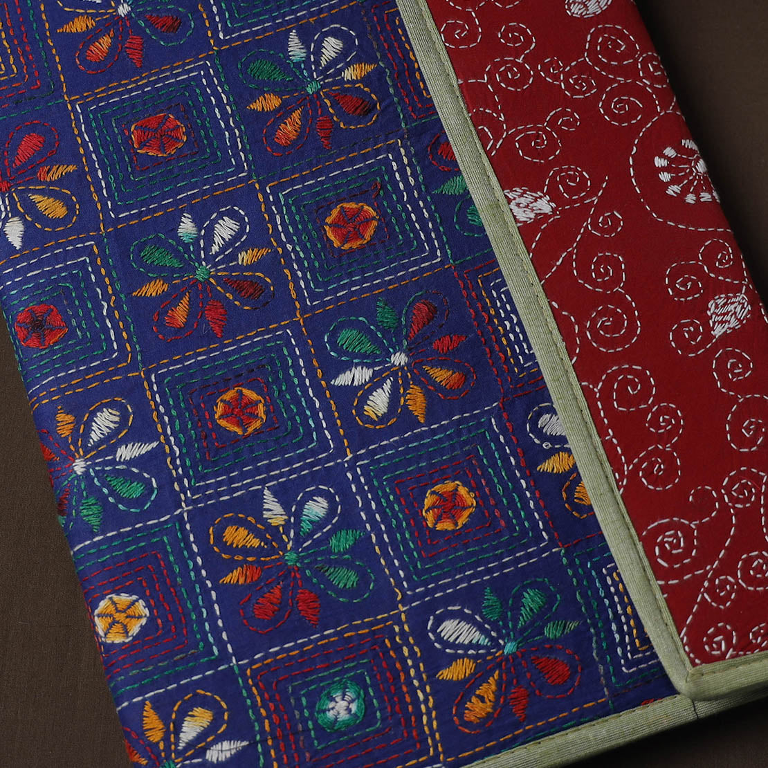 Blue Handcrafted Bengal Kantha Work File Folder
