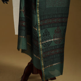 Green - Natural Dyed Block Printed Chanderi Silk Bagh Dupatta 34