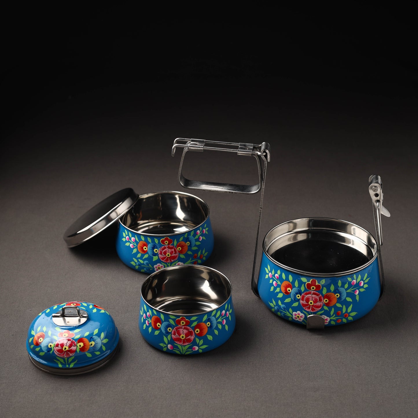 Kashmir Handpainted Stainless Steel 3 Tier Tiffin Box 05