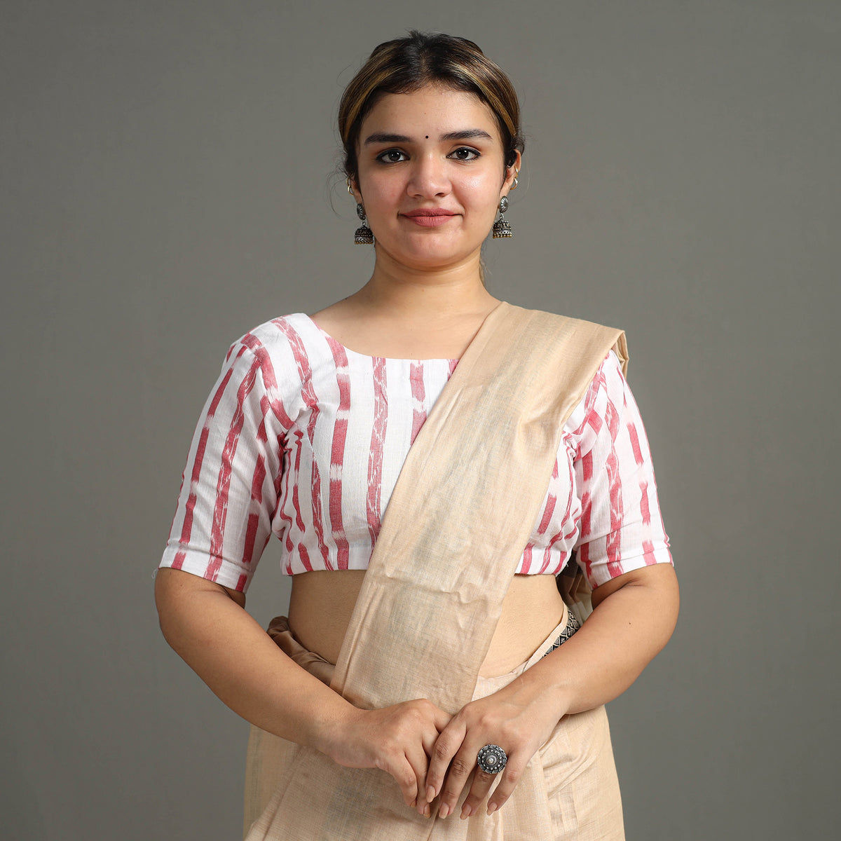 White - Sambalpuri Cotton Stitched Ikat Blouse 01